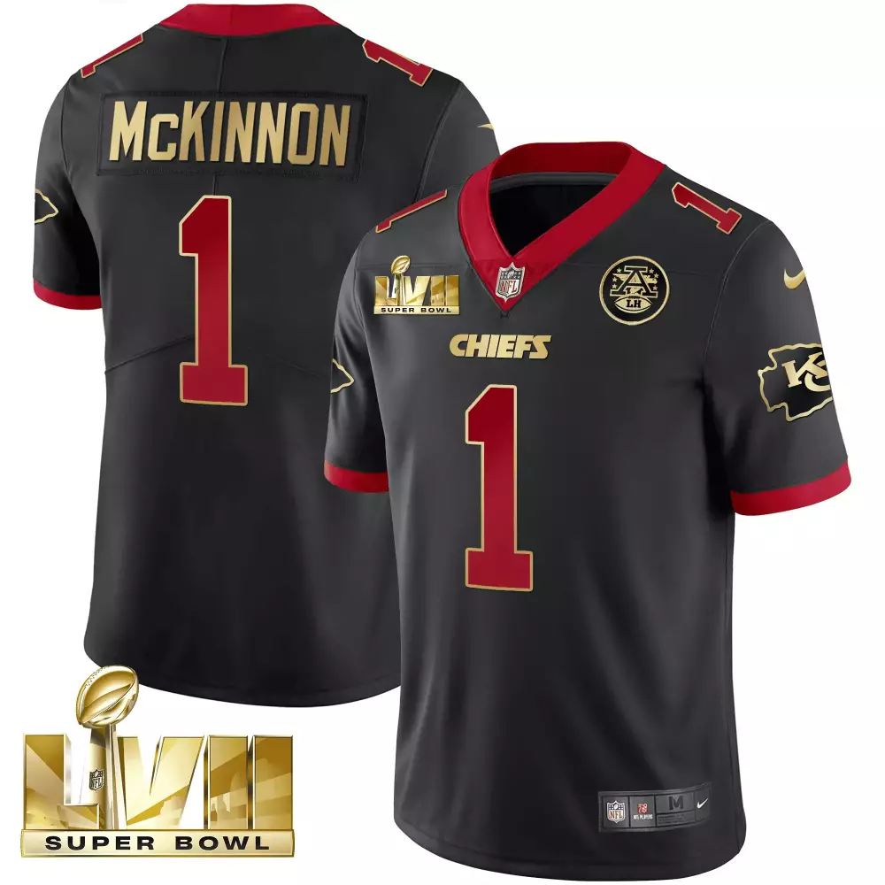 Jerick Mckinnon 1 Chiefs Jersey Black Super Bowl Lvii Men Red Gold Vapor v2 All Stitched