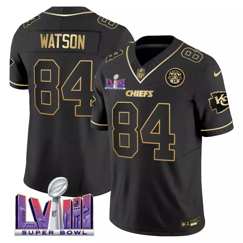 Tre Watson 84 Chiefs Jersey Black Super Bowl Lviii 2022 Men Official Gold Vapor v4