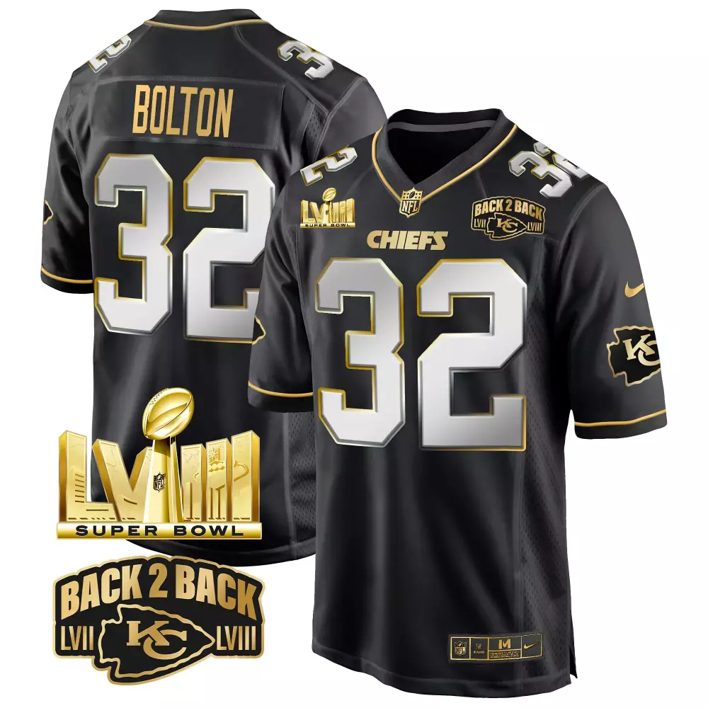 Nick Bolton 32 Kansas City Chiefs Jersey Black Back 2 Super Bowl Lviii Lvii Men Gold