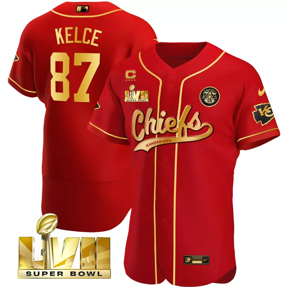 Travis Kelce 87 Jersey Red Super Bowl Lvii Kansas City Chiefs 2023 Men Gold All Stitched