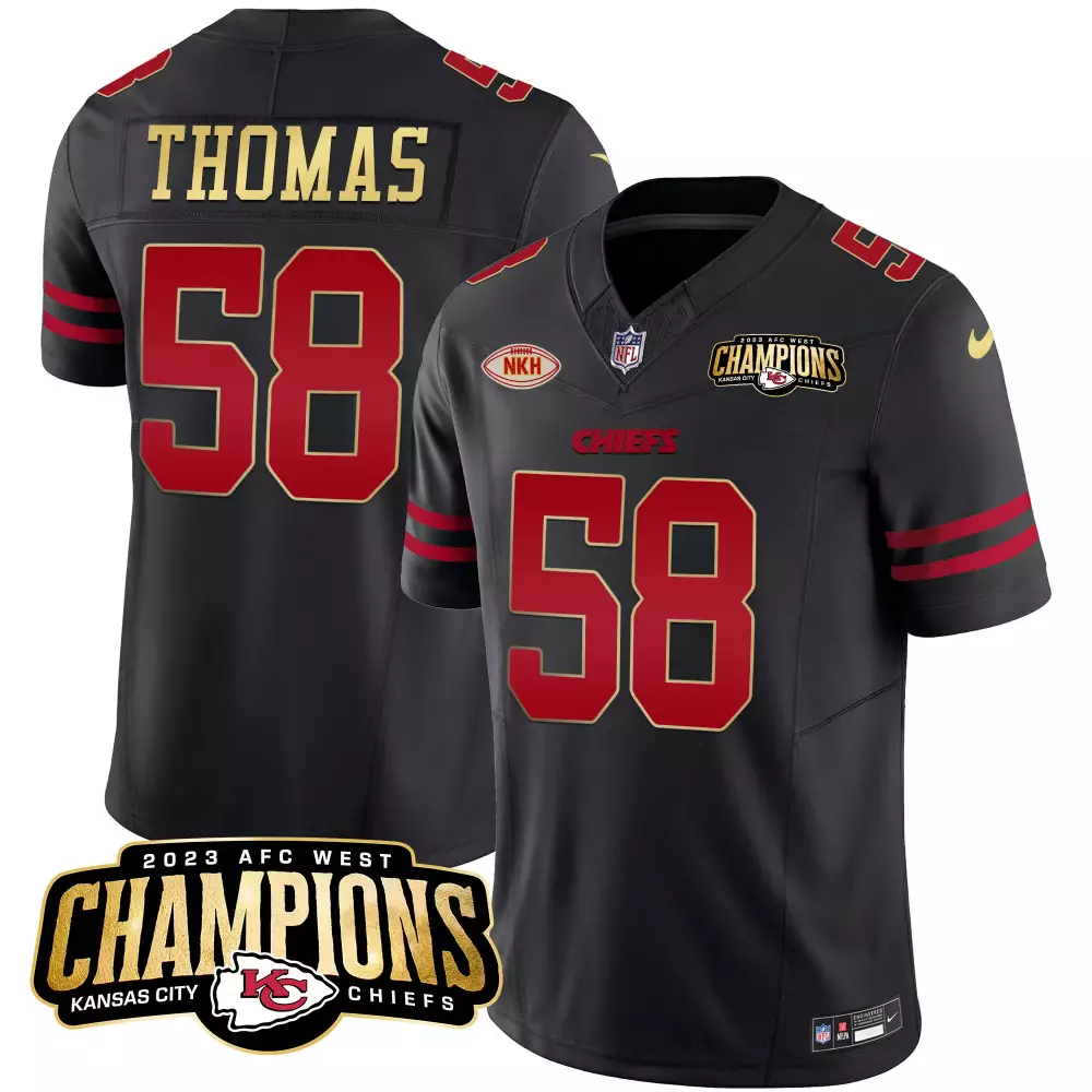 Derrick Thomas 58 Chiefs Jersey Black 2023 AFC West Champions Nkh Men Red Gold Vapor