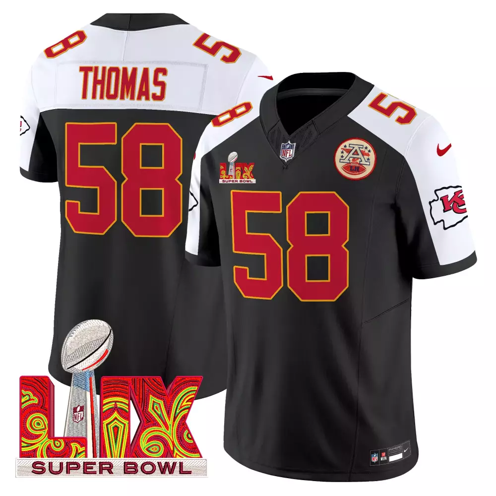 Derrick Thomas 58 Jersey Black Super Bowl Lix Kansas City Chiefs Men White Red Alternate