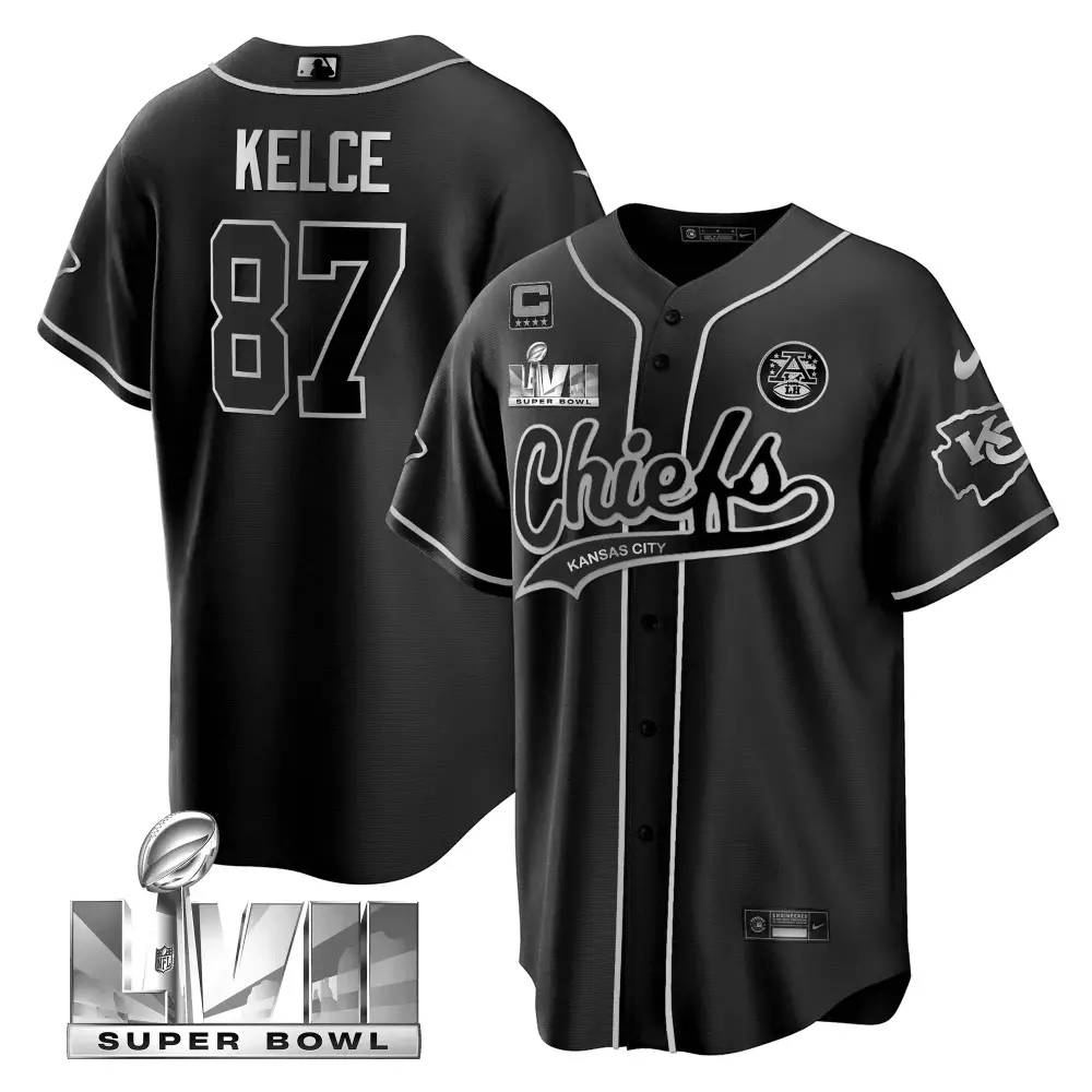 Kelce Lvii 87 Kansas City Chiefs Jersey Black Super Bowl Men White Silver All Stitched
