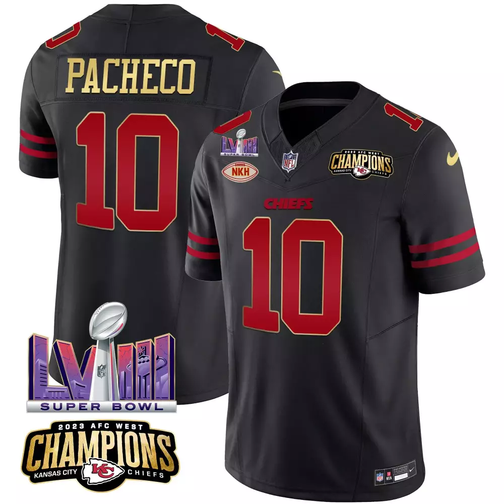 Isiah Pacheco 10 Chiefs Jersey Black Super Bowl Lvii 2023 AFC West Champions Men