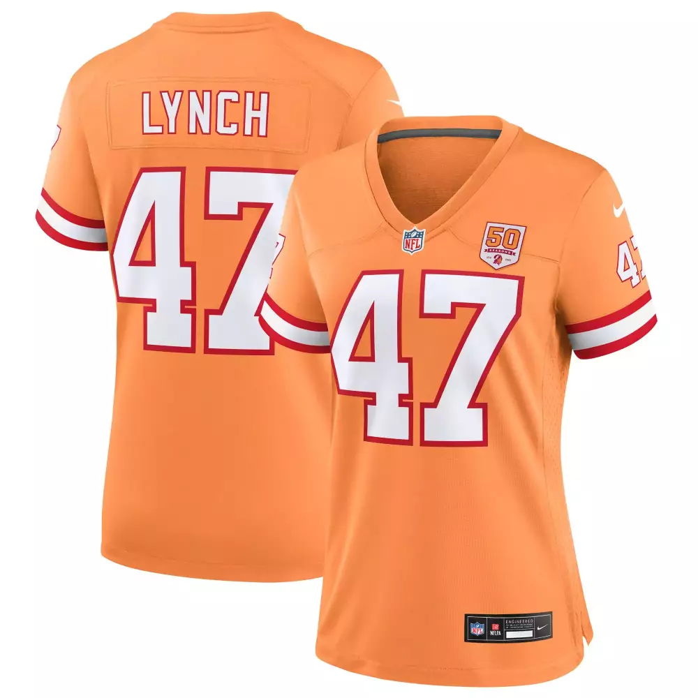 John Lynch 47 Jersey Orange 50th Anniversary Tampa Bay Buccaneers 2016 Women White