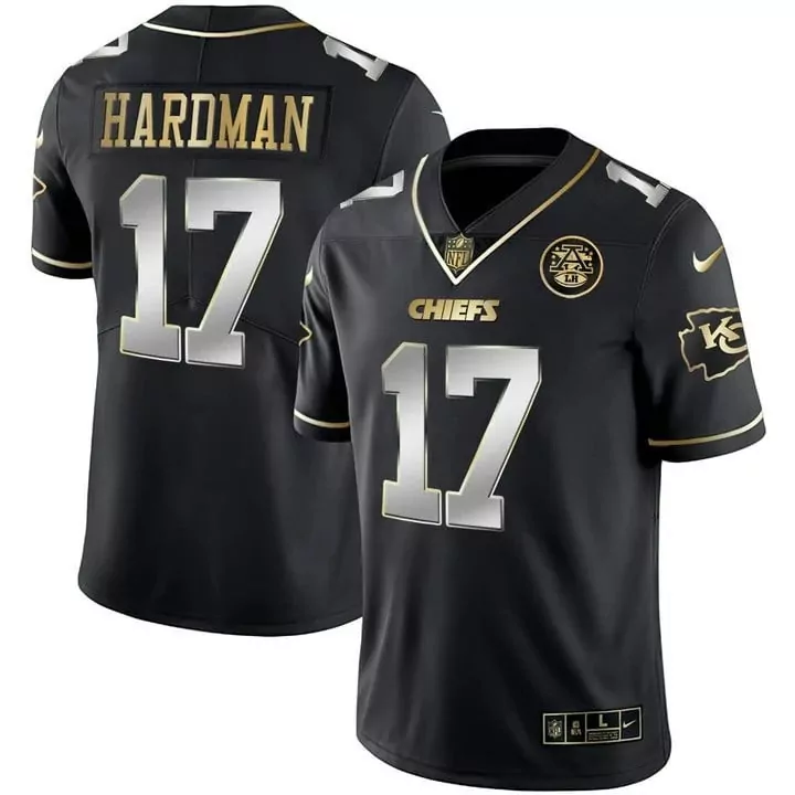 Mecole Hardman 17 Chiefs Jersey Black AFC Championship Men Player Gold Silver All