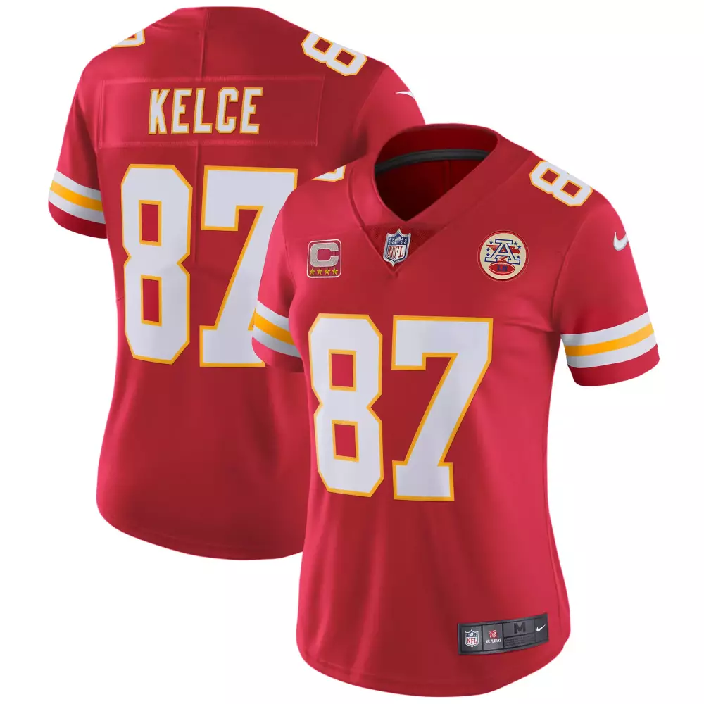 Travis Kelce 87 Jersey Red Kansas City Chiefs Four Stars Women Player White Yellow