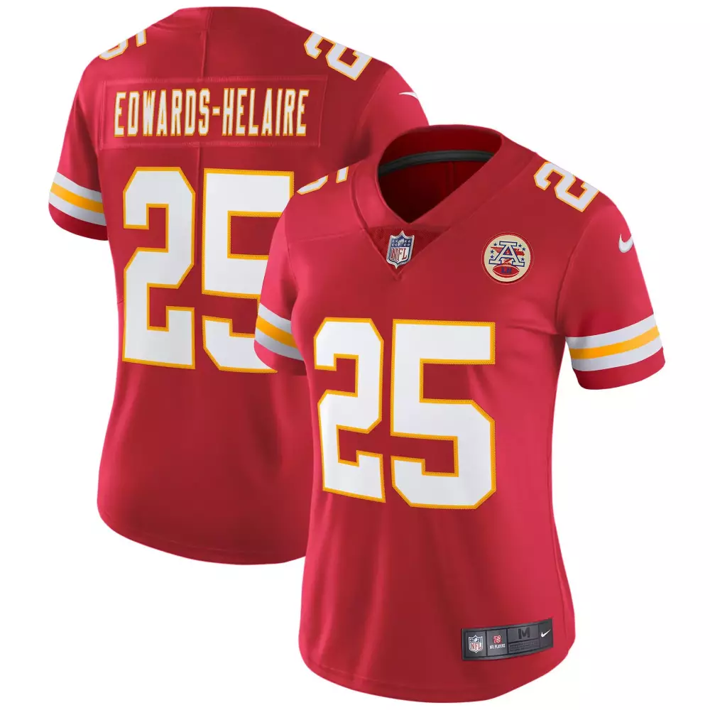 Clyde Edwardshelaire 25 Jersey Red Kansas City Chiefs Men Player White Yellow Vapor