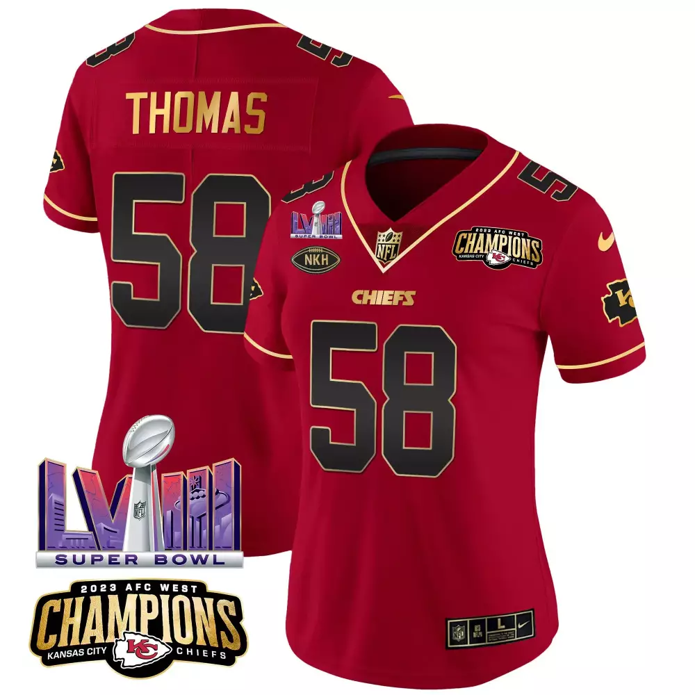 Derrick Thomas 58 Chiefs Jersey Red Super Bowl Lviii 2023 AFC West Champions Men
