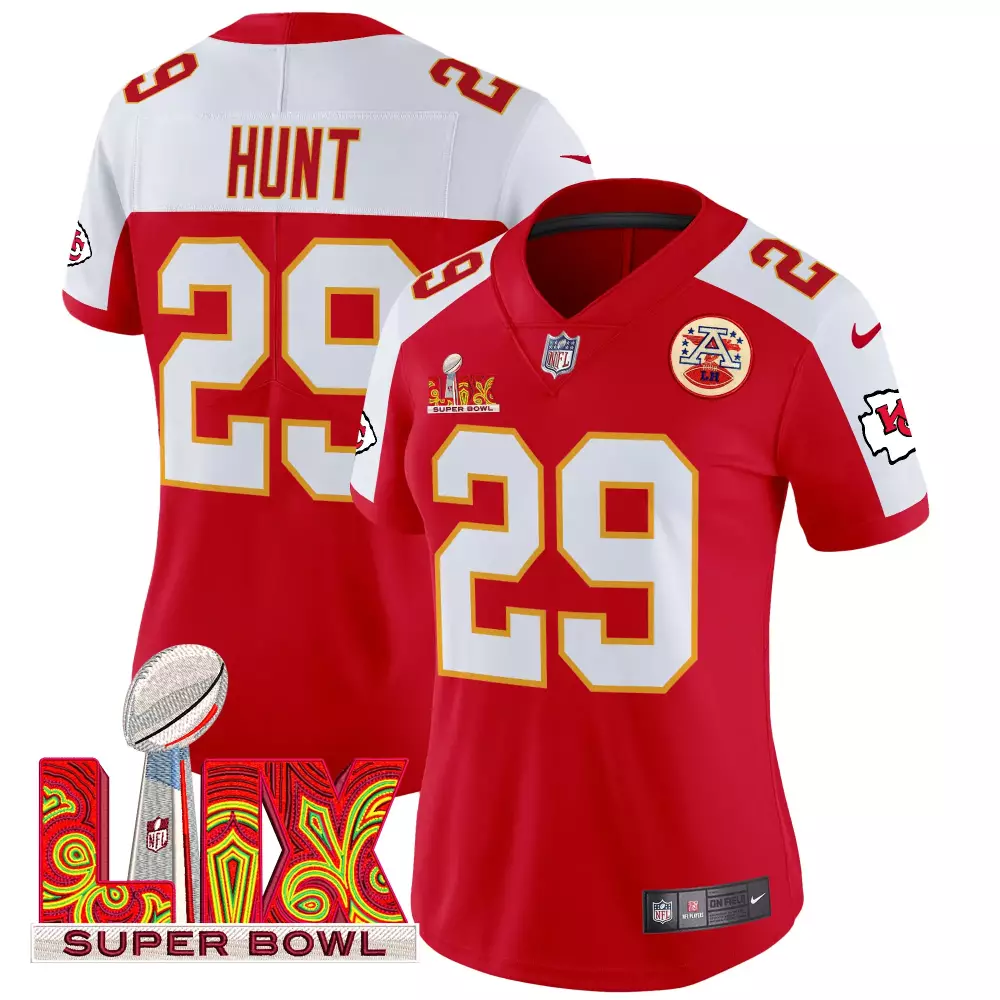 Kareem Hunt 29 Kansas City Chiefs Jersey Red Super Bowl Lix Men Authentic White Alternate
