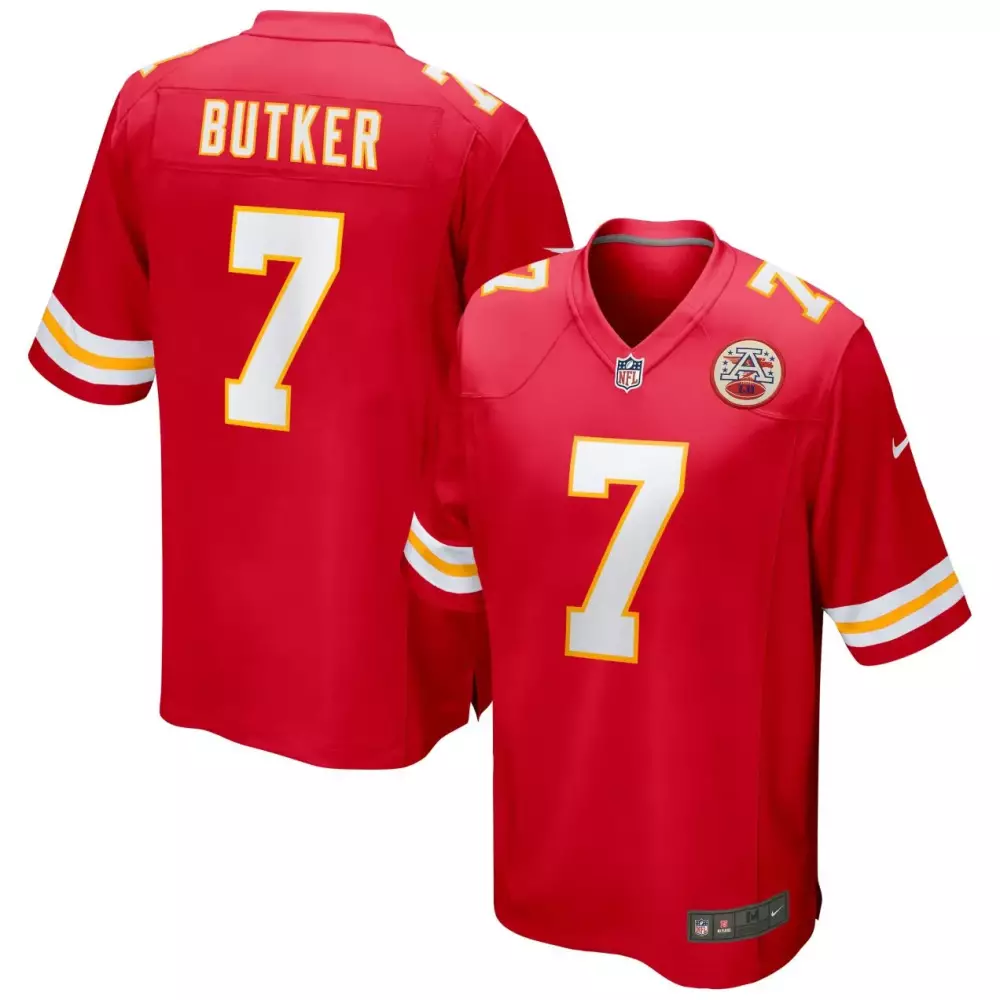 Harrison Butker 7 Jersey Red Kansas City Chiefs Men NFL White Gold All Stitched