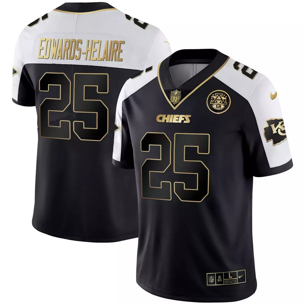 Clyde Edwardshelaire 25 Chiefs Jersey Black Men On-field White Gold Alternate All