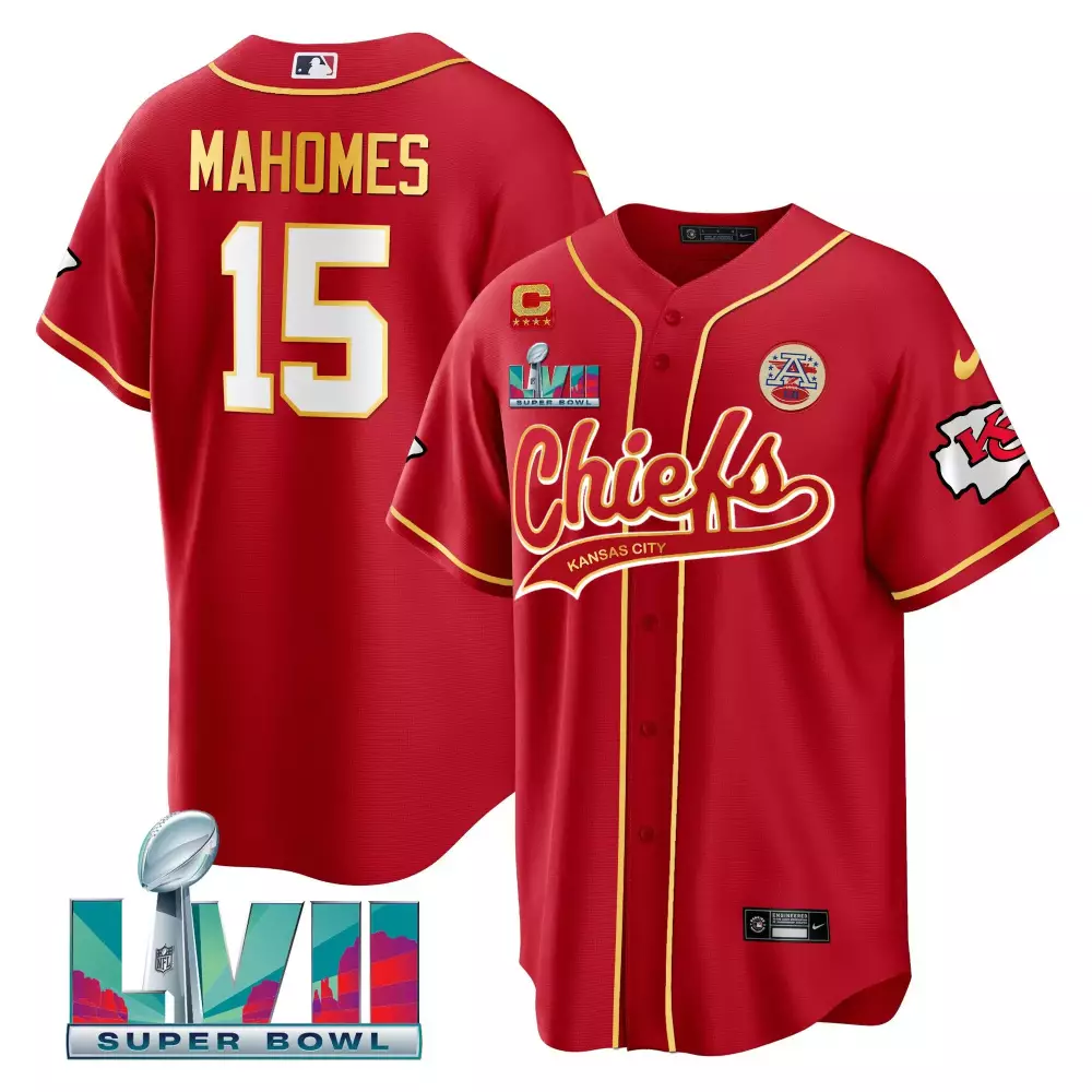 Mahomes Lvii 15 Jersey Red Super Bowl Champions Kansas City Chiefs Men Gold White