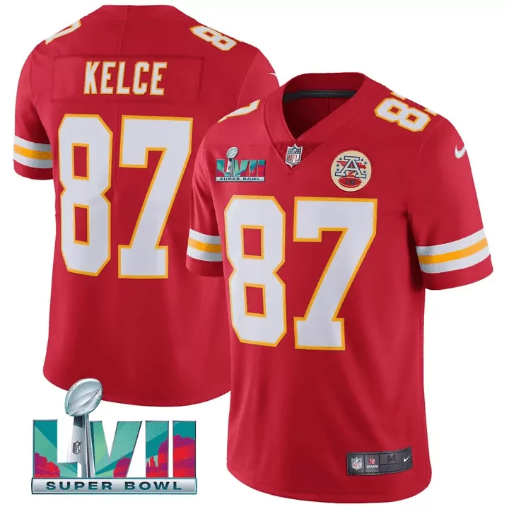 Kelce Lvii 87 Kansas City Chiefs Jersey Red Super Bowl Champions Men Player White
