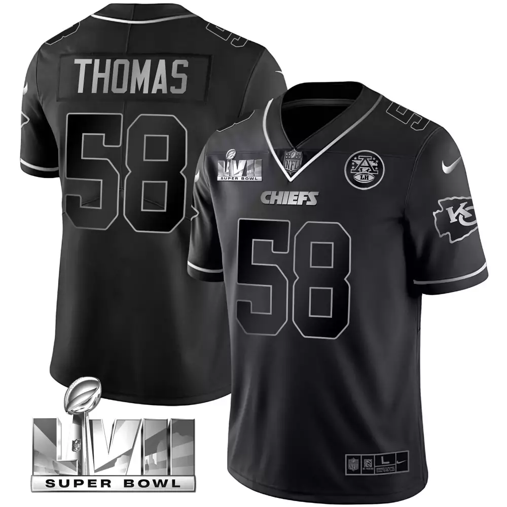 Derrick Thomas 58 Chiefs Jersey Black Super Bowl Lvii Men Silver Vapor All Stitched