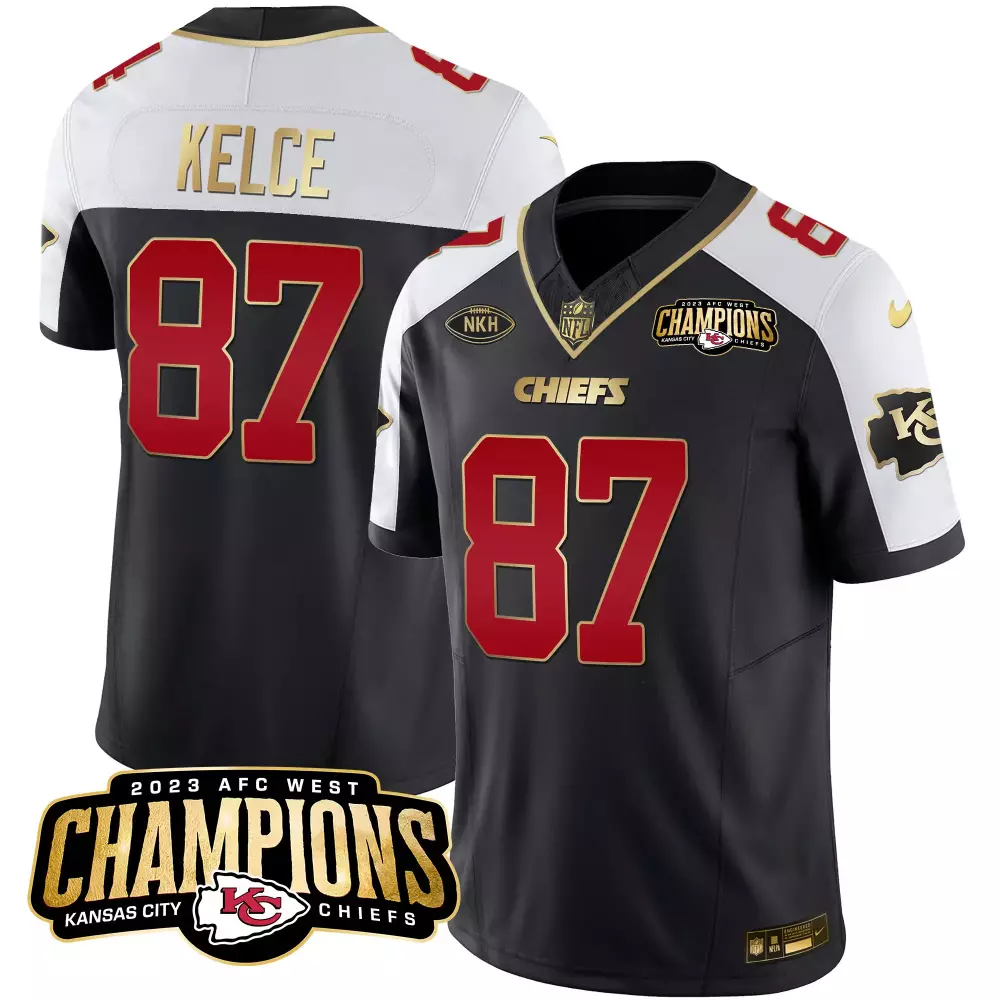 Kelce Male 87 Kansas City Chiefs Jersey Black AFC West Champions 2023 Men Authentic