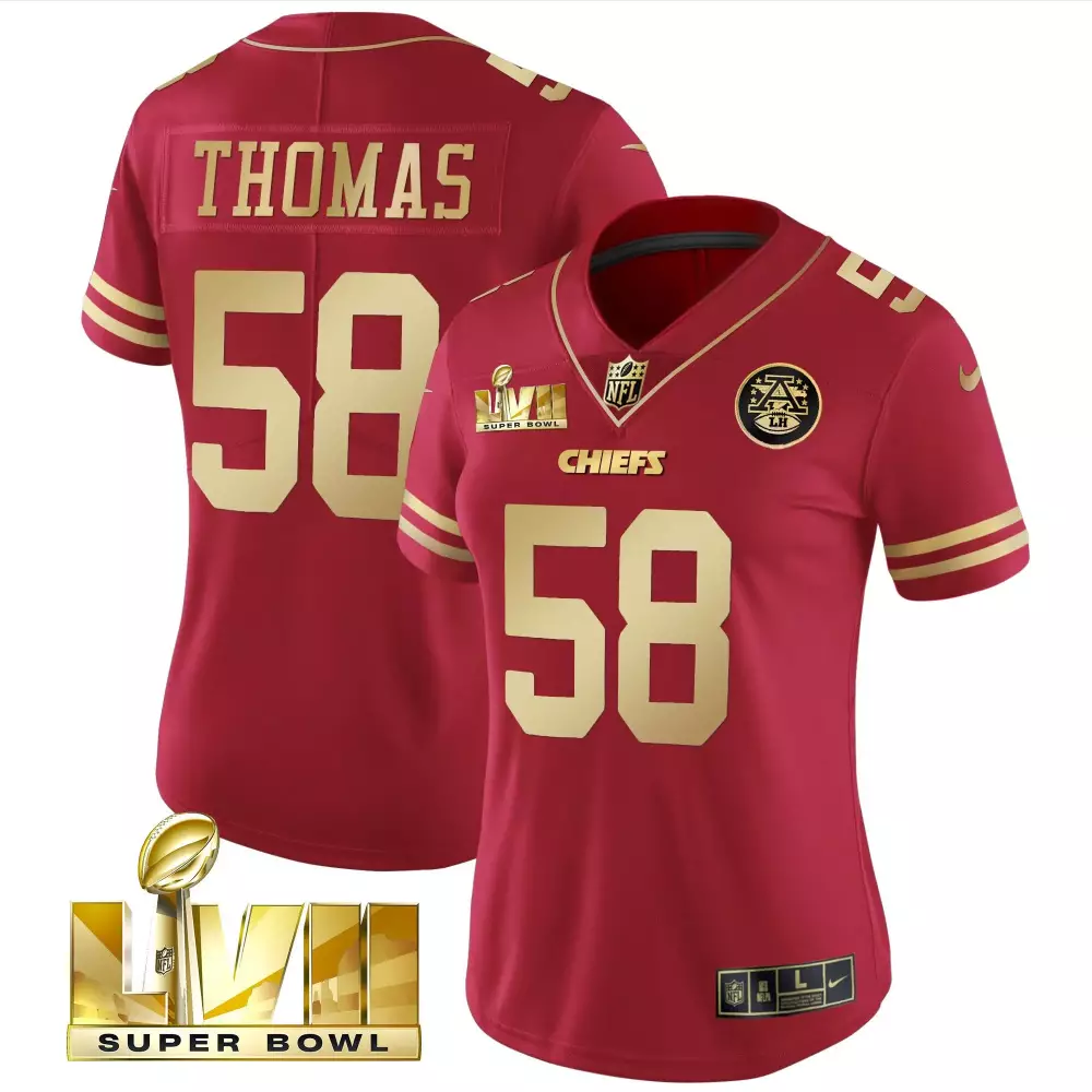 Derrick Thomas 58 Chiefs Jersey Red Super Bowl Lvii Men Player Gold Vapor All Stitched
