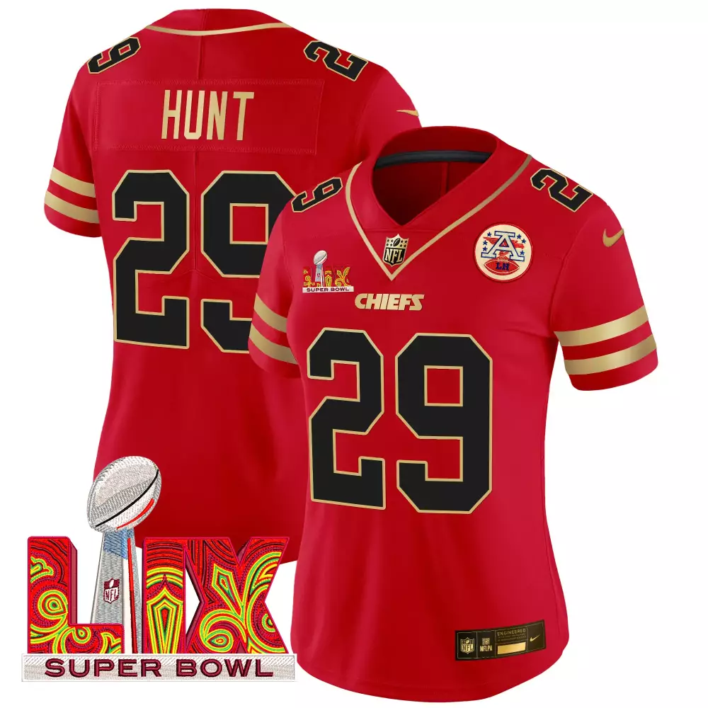 Kareem Hunt 29 Chiefs Jersey Red Super Bowl Lviii Men Player Gold Black Vapor Limited