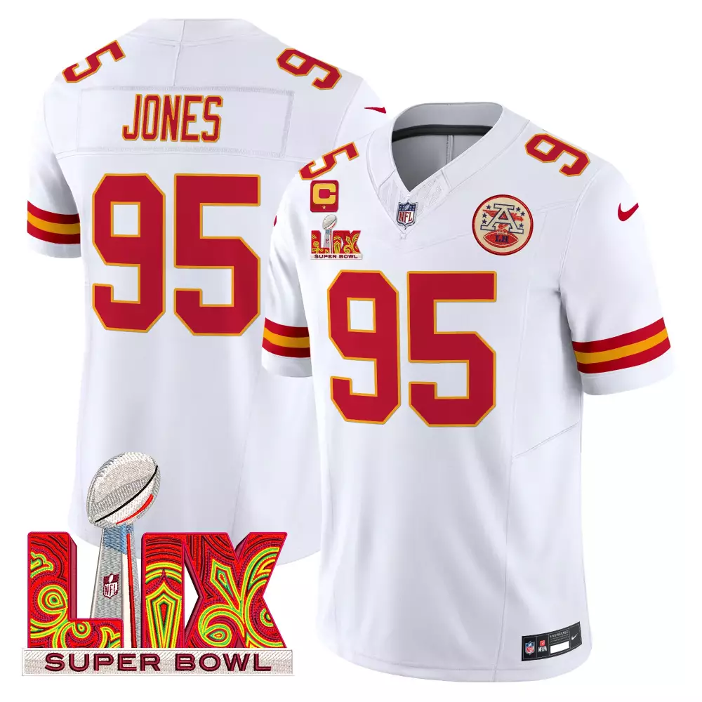 Chris Jones 95 Kansas City Chiefs Jersey White Super Bowl Lix Men Game Alternate
