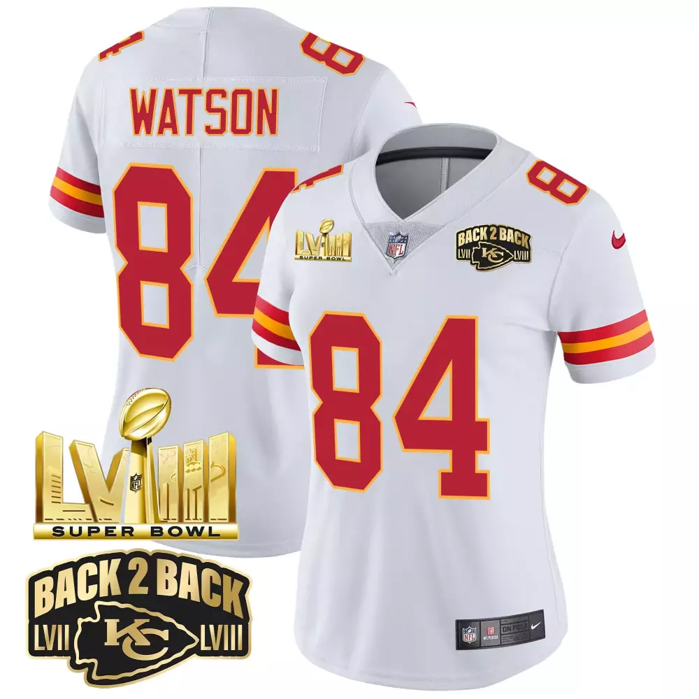 Justin Watson 84 Jersey White Super Bowl Lviii Champions Kansas City Chiefs Women