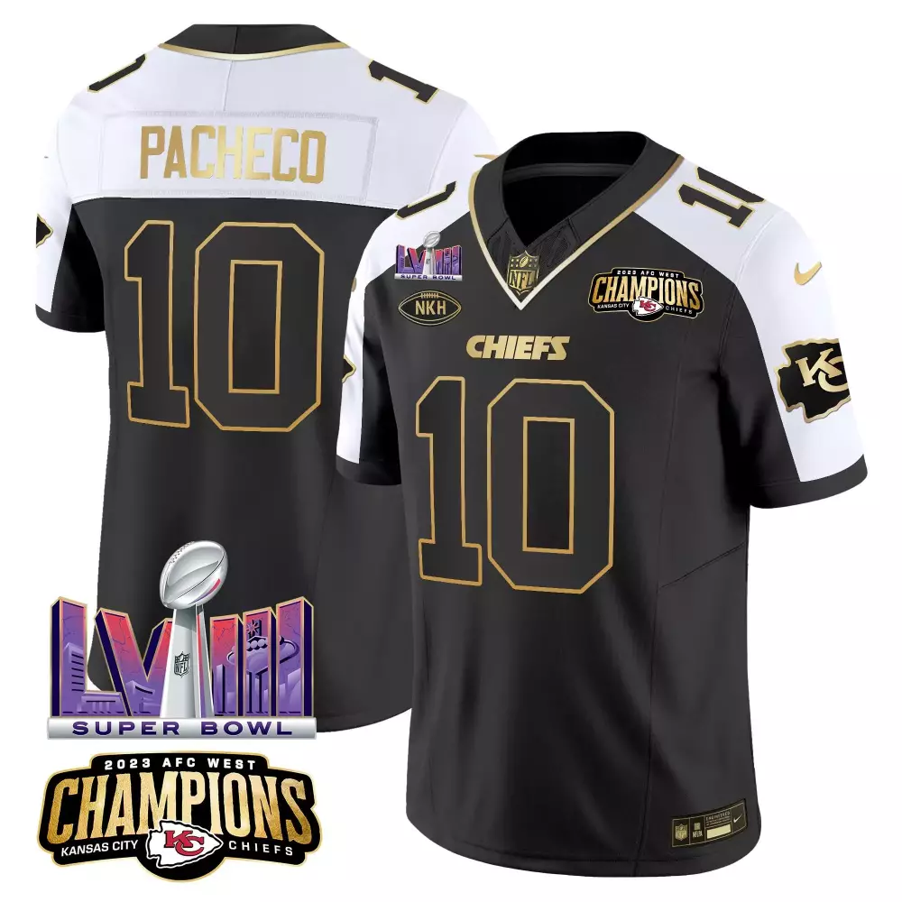 Isiah Pacheco 10 Jersey Black Super Bowl Lvii Kansas City Chiefs 2023 AFC West Champions Nkh