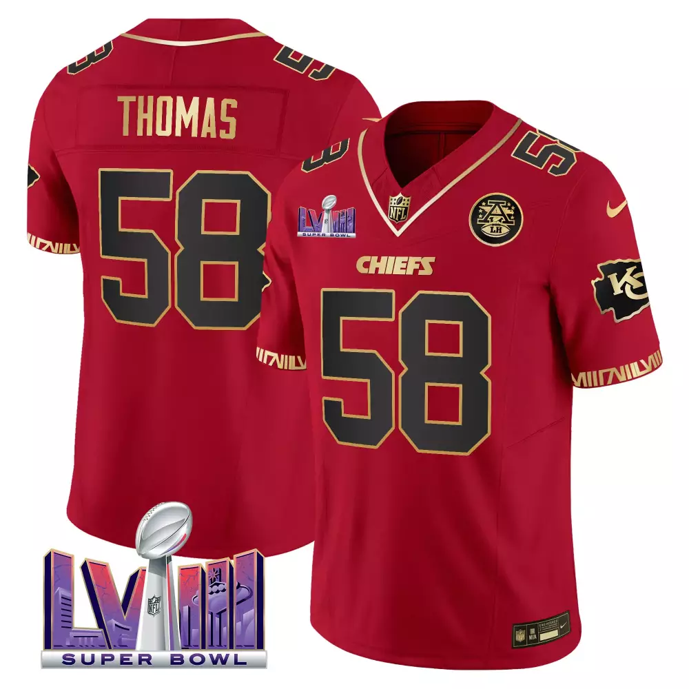 Derrick Thomas 58 Chiefs Jersey Red Super Bowl Lv Men Black Gold Vapor v2 All Stitched