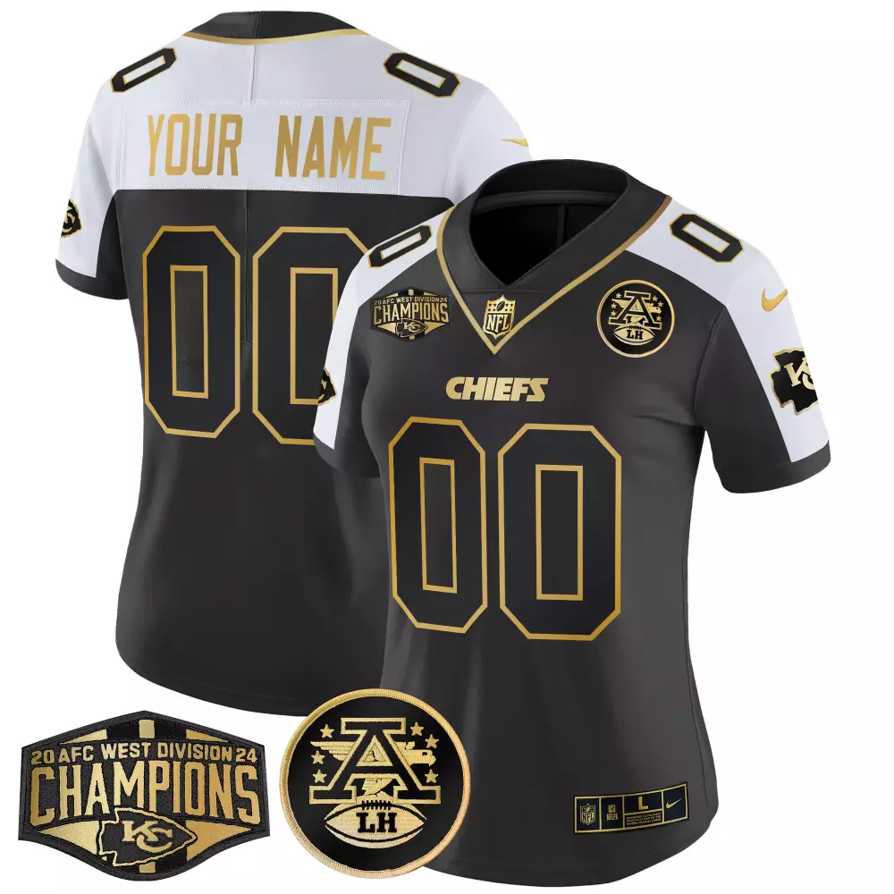 Custom Chiefs Jersey Black Lh Women NFL White Gold Alternate Vapor Limited All Stitched