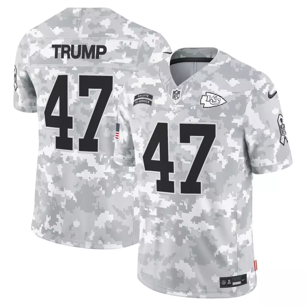 Donald Trump 47 Chiefs Jersey White Salute To Service Men Digital Camo Alternate