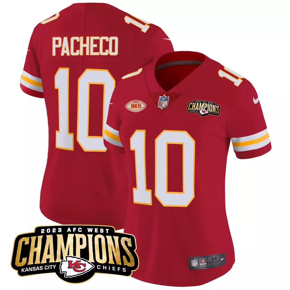 Isiah Pacheco 10 Jersey Red AFC West Champions Kansas City Chiefs 2023 Men Yellow