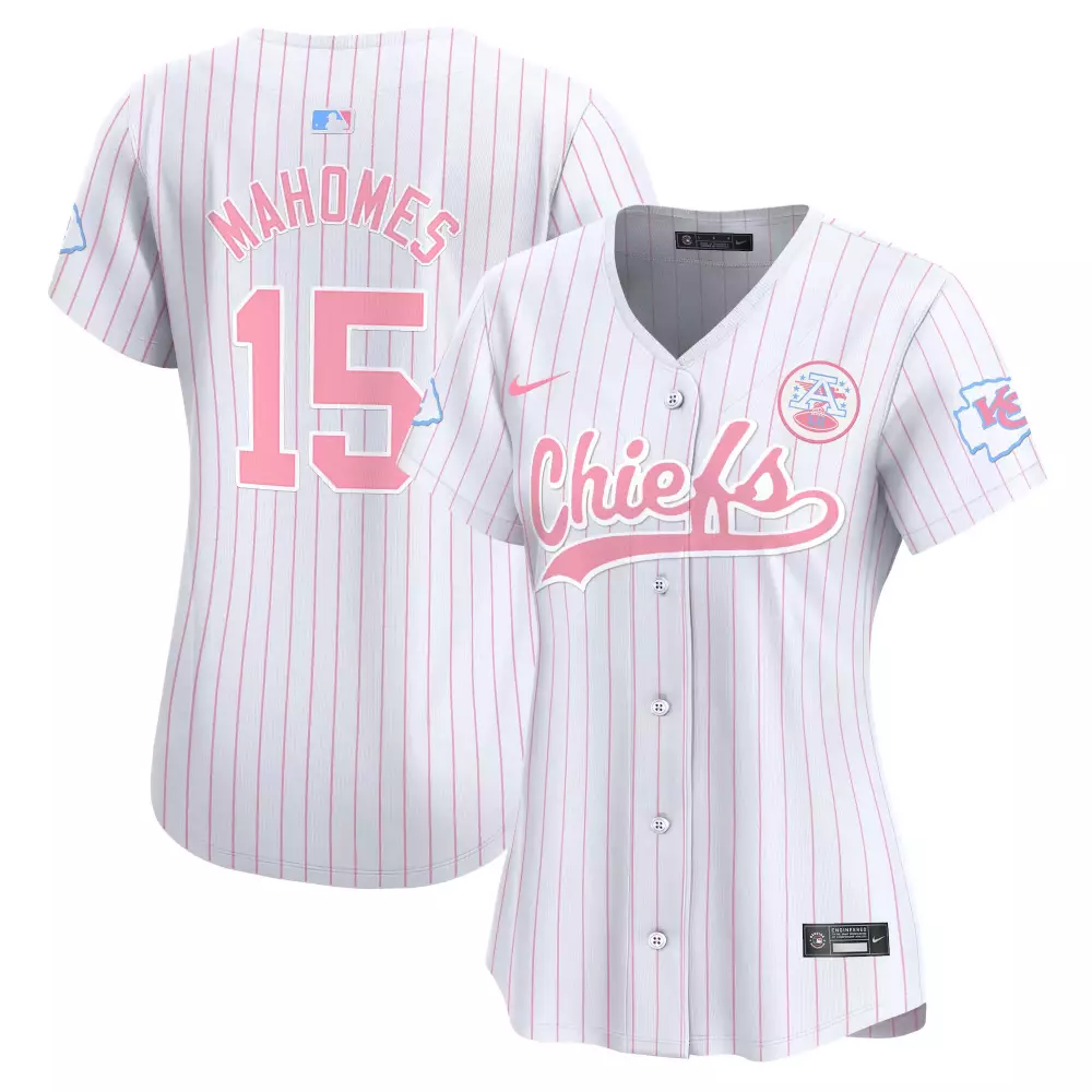 Patrick Mahomes 15 Jersey White Kansas City Chiefs Women Alternate Pink Light Blue