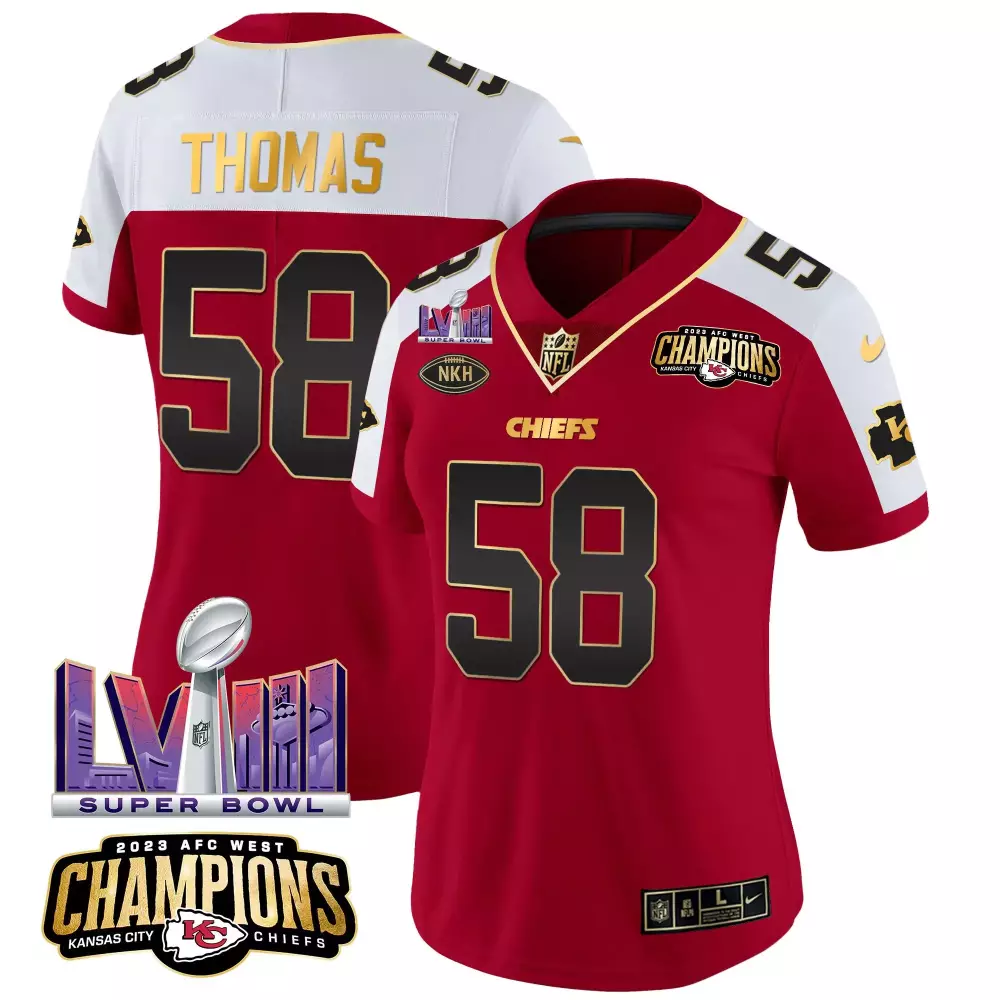 Derrick Thomas 58 Chiefs Jersey Red Super Bowl Lvii Nkh 2023 AFC West Champions Men