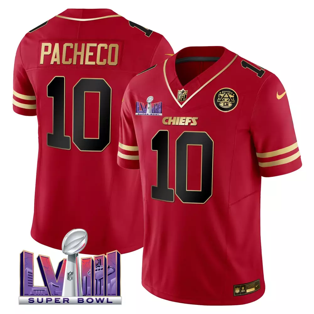 Isiah Pacheco 10 Chiefs Jersey Red Super Bowl Lviii Men Player Gold Black Vapor All
