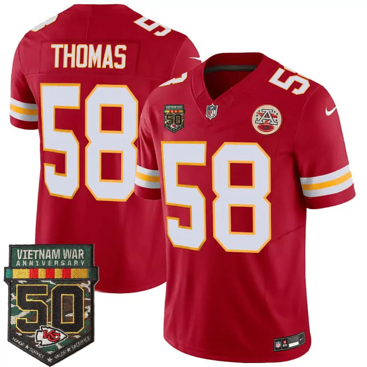 Derrick Thomas 58 Jersey Red Vietnam War 50th Anniversary Kansas City Chiefs Men