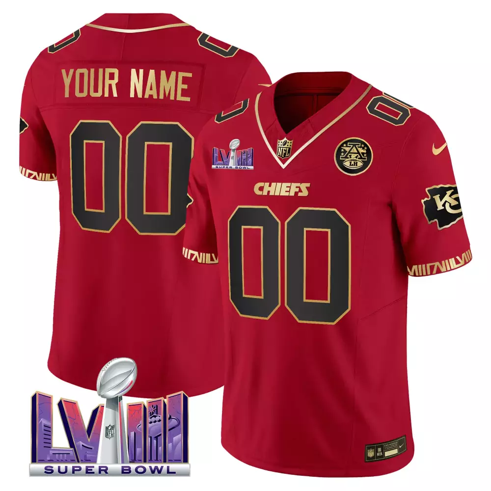 Custom Kansas City Chiefs Jersey Red Super Bowl Lvii Men Gold Black Vapor All Stitched