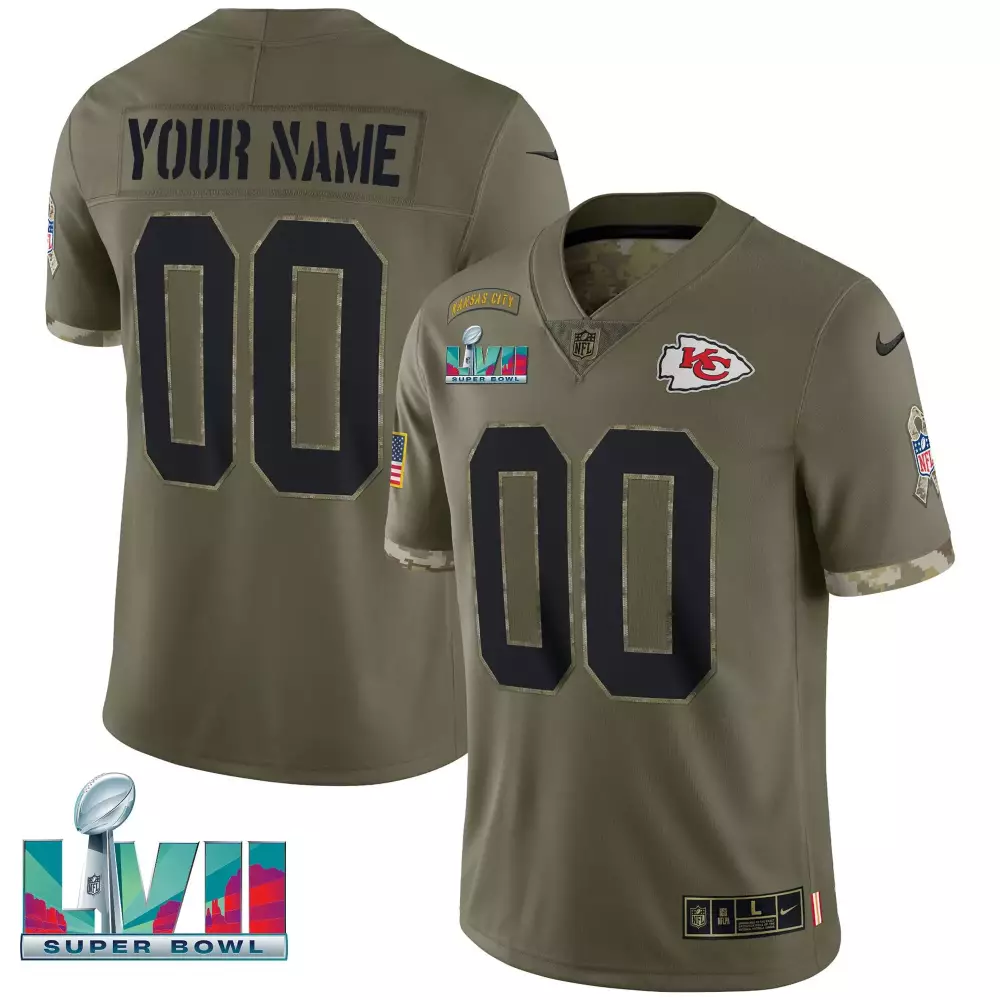 Custom Kansas City Chiefs Jersey Olive Green Salute To Service Super Bowl Lvii 2023