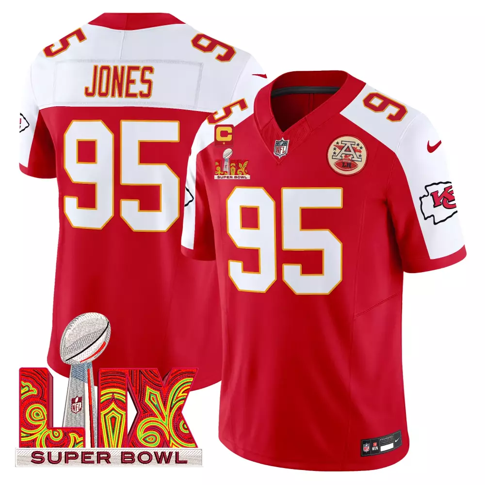 Chris Jones 95 Kansas City Chiefs Jersey Red Super Bowl Lviii Men Replica White Alternate