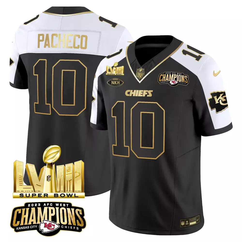 Isiah Pacheco 10 Jersey Black 2023 AFC West Champions Kansas City Chiefs Super Bowl Lvii