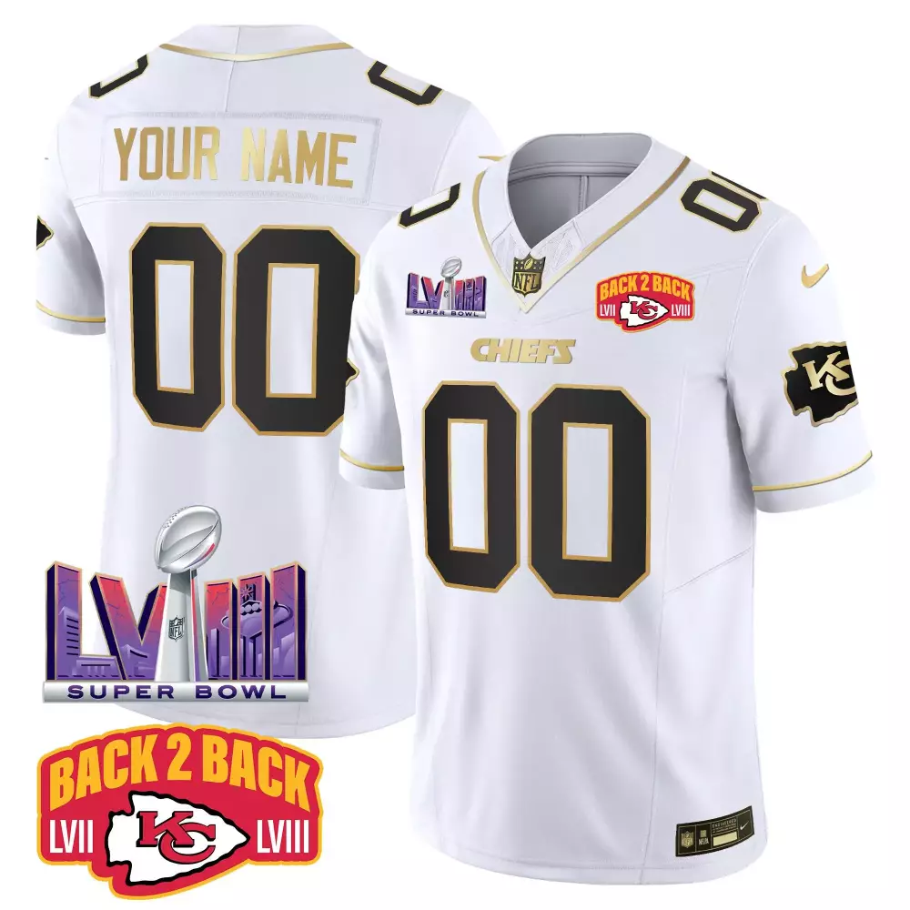 Custom Chiefs Jersey White Super Bowl Lvii / Lviii Champions Men Gold Black Vapor