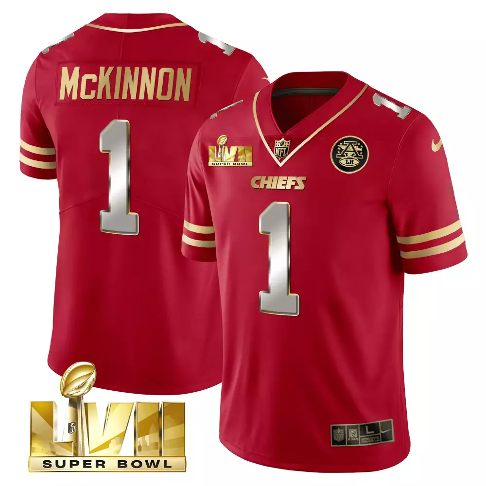 Jerick Mckinnon 1 Chiefs Jersey Red Super Bowl Lvii Men Gold Vapor Limited All Stitched