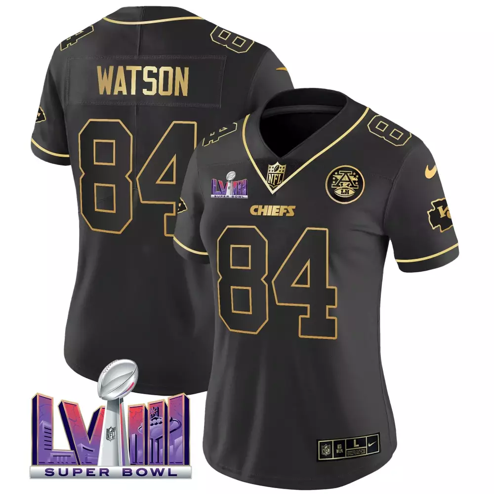 Tre Watson 84 Chiefs Jersey Black Super Bowl Lviii Women Player Gold Vapor v4 All