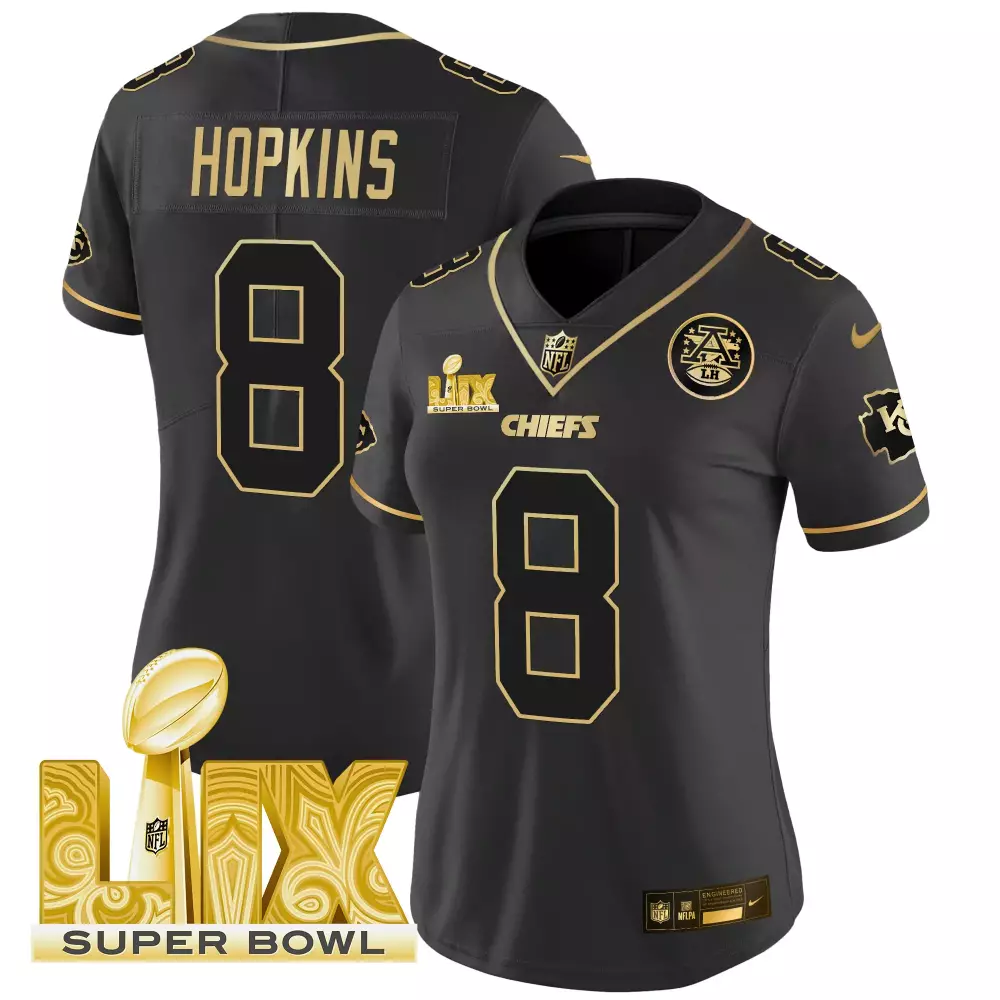 Deandre Hopkins 8 Chiefs Jersey Black Super Bowl Lix Women Standard Gold Vapor Limited