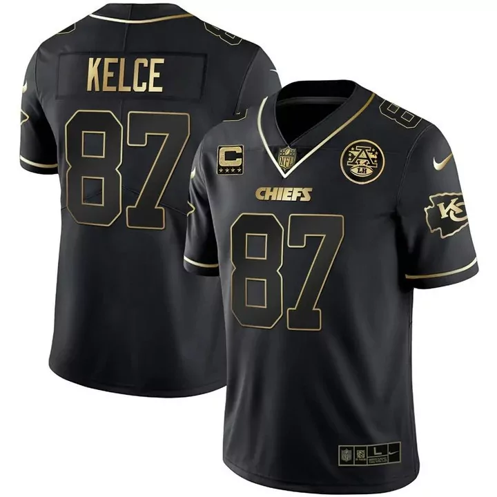 Travis Kelce 87 Chiefs Jersey Black Limited Edition Captain Afl-nfl 50th Anniversary