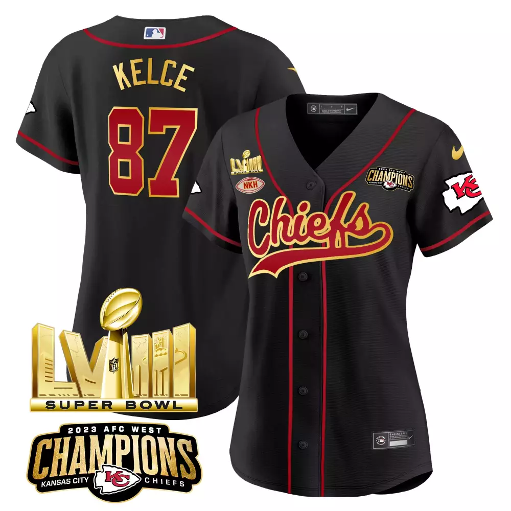 Travis Kelce 87 Jersey Black Super Bowl Lvii Kansas City Chiefs Champions AFC West 2023