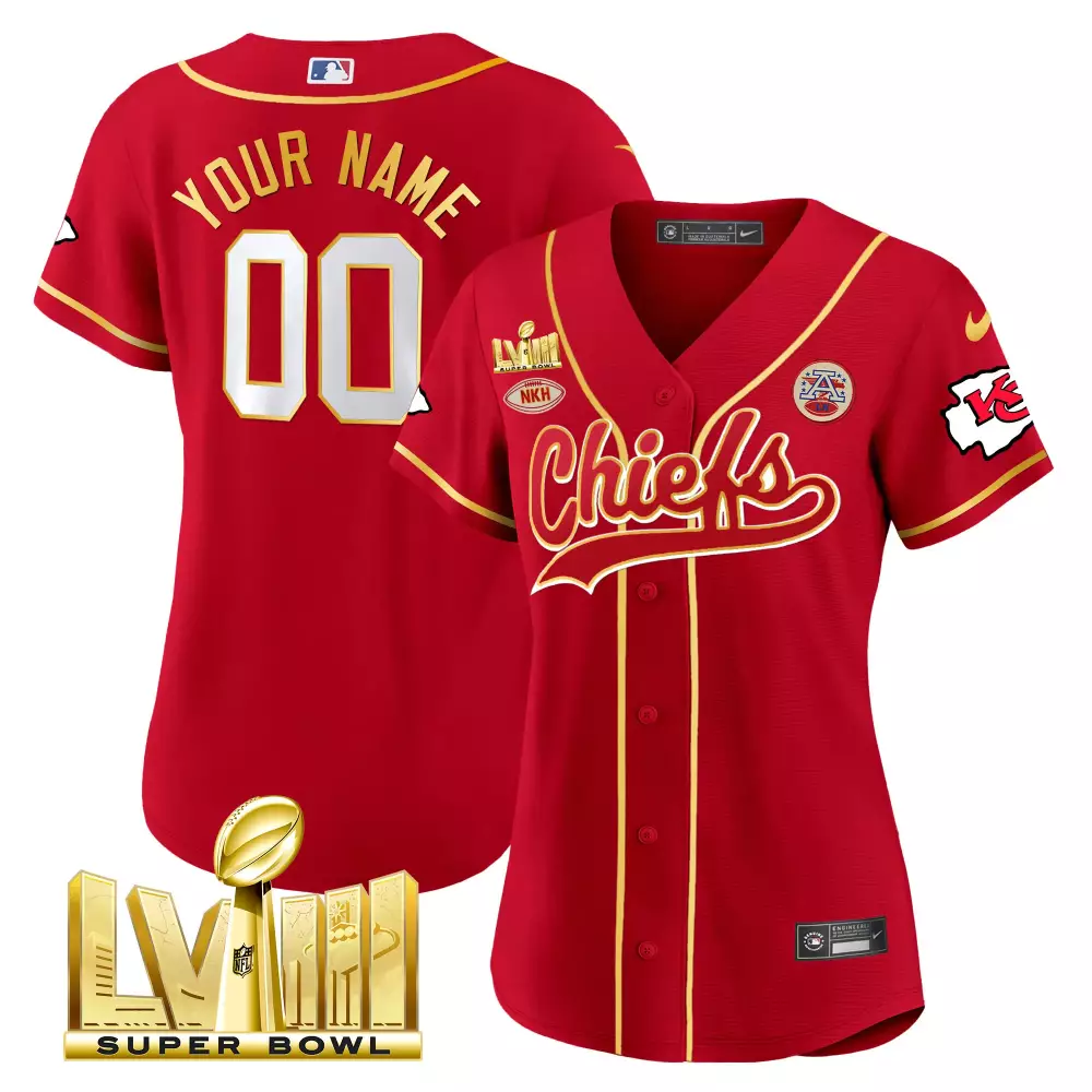 Custom Kansas City Chiefs Jersey Red Super Bowl Lvii 2023 Women Gold All Stitched
