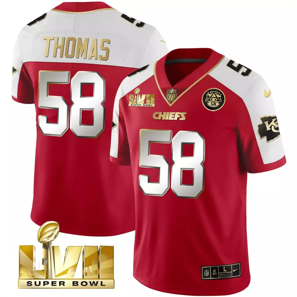Derrick Thomas 58 Chiefs Jersey Red Super Bowl Lvii AFC Championship Men White Gold
