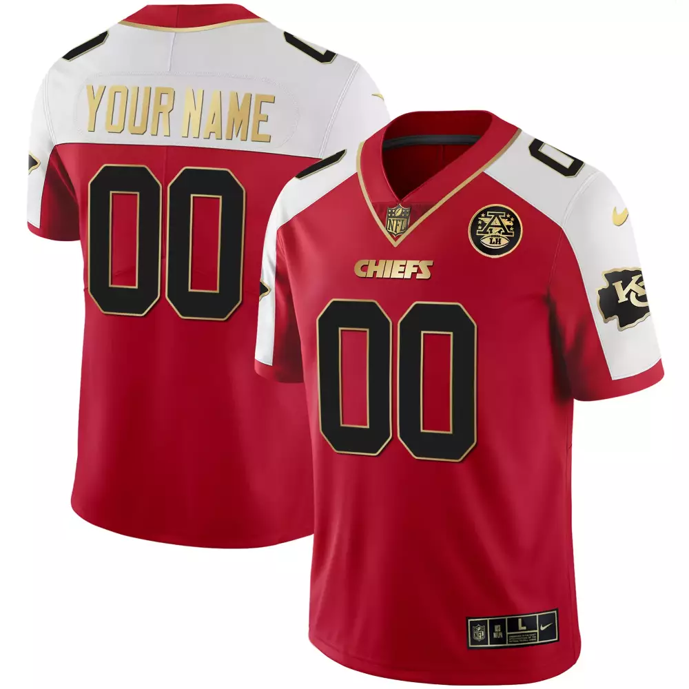 Custom Chiefs Jersey Red Men Short Sleeve White Black Gold All Stitched Vapor