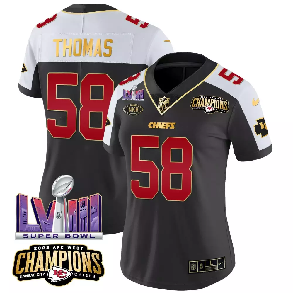 Derrick Thomas 58 Chiefs Jersey Black Super Bowl Lvii Champions 2023 AFC West Nkh