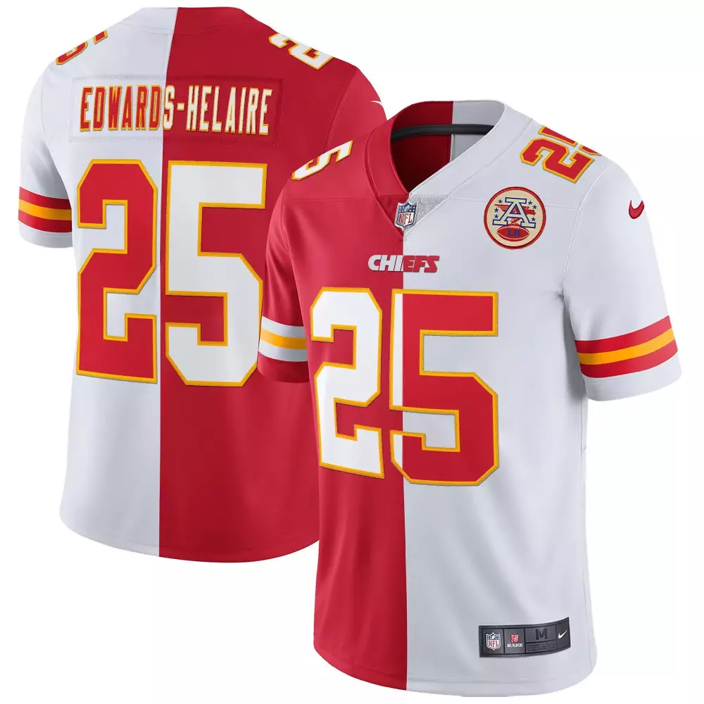Clyde Edwardshelaire 25 Chiefs Jersey Red Men Split White Yellow All Stitched