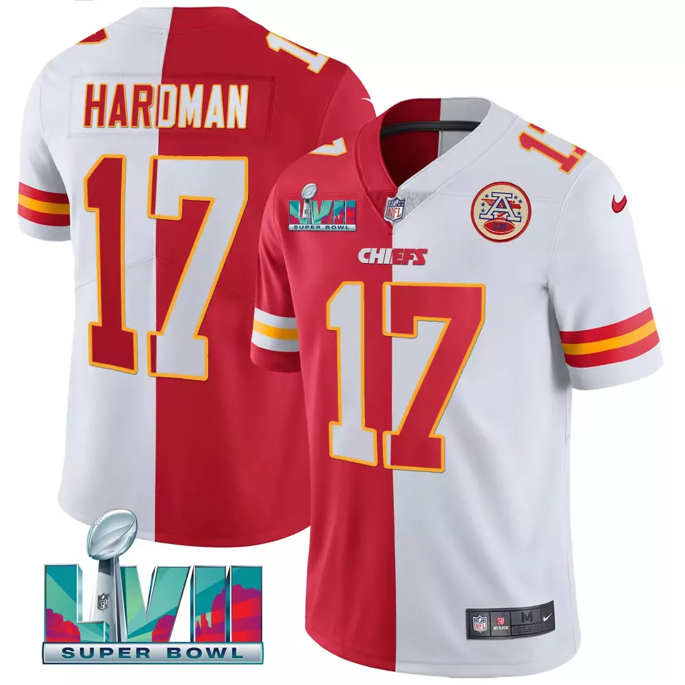 Mecole Hardman 17 Chiefs Jersey Red Super Bowl Lvii Men Split White Yellow Vapor