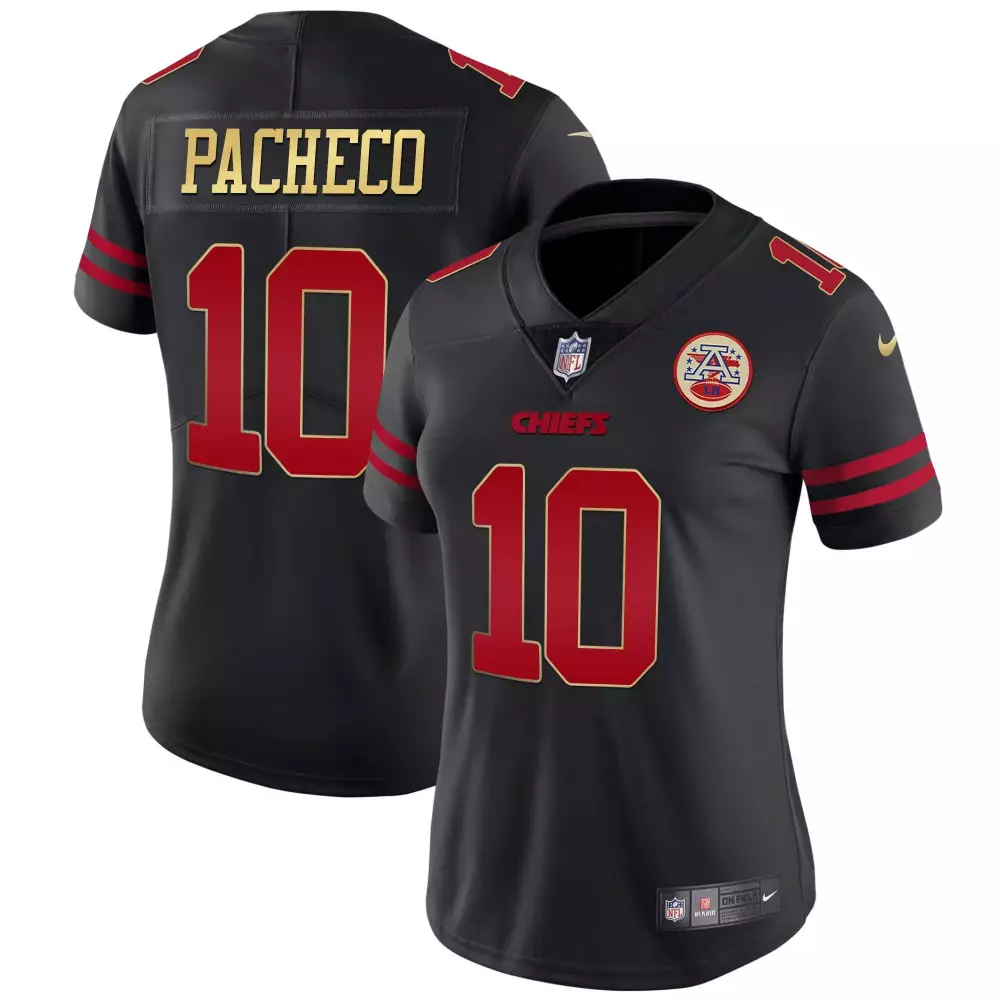 Isiah Pacheco 10 Chiefs Jersey Black Men Replica Red Gold Stitched
